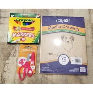 Lot Of Crayola Markers Fiskars Scissors Manilla Paper School Supplies Fast Ship